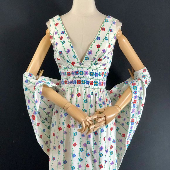 maxi dress /white blue red cotton / Maxi Long Sund - Picture 7 of 9